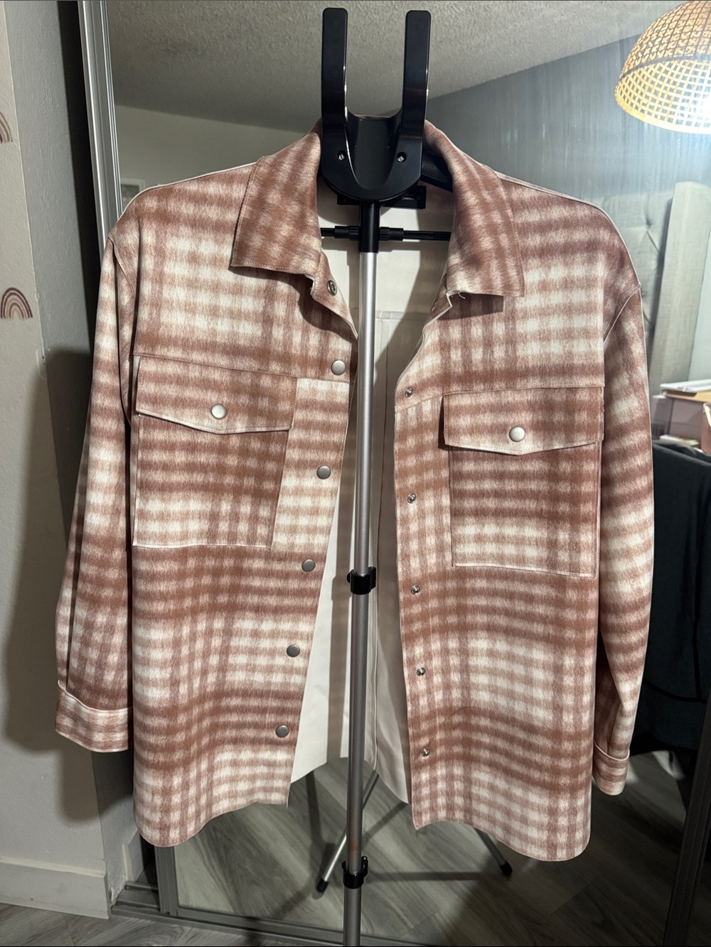 Zara Pink Plaid Snap-Front Shacket